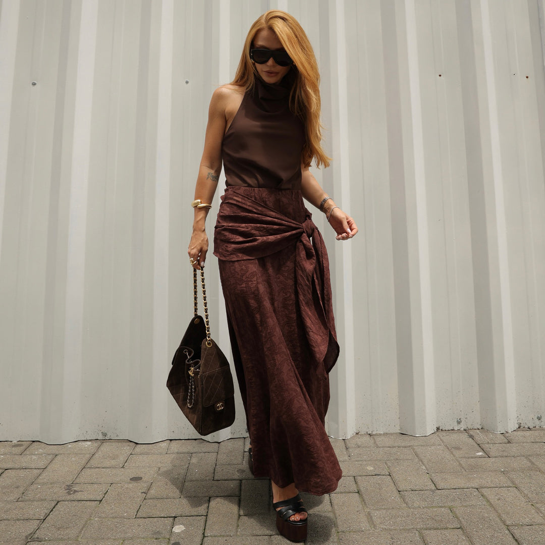 Damen Maxirock mit raffiniertem Wickeldesign und floralen Akzenten R&B