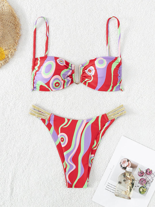 Damen Zweiteiliges Bikini-Set mit modischem Wickeldesign und elastischen Trägern R&B