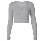 Damen Langarm-Crop-Top mit Knopfleiste und figurbetonter Passform R&B
