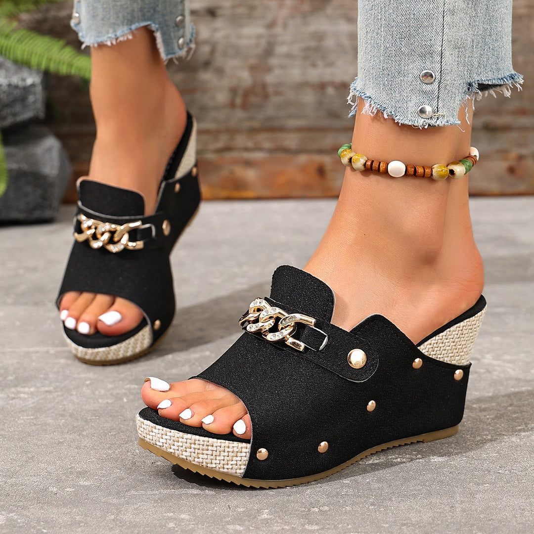 Damen Wedge-Pantoletten mit modischen Schmuckdetails R&B