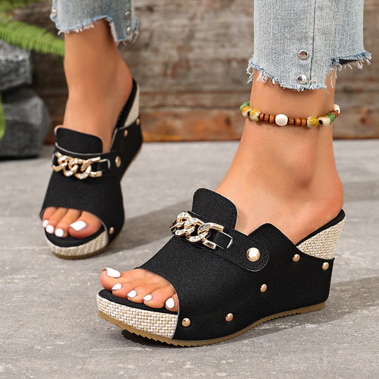 Damen Wedge-Pantoletten mit modischen Schmuckdetails R&B