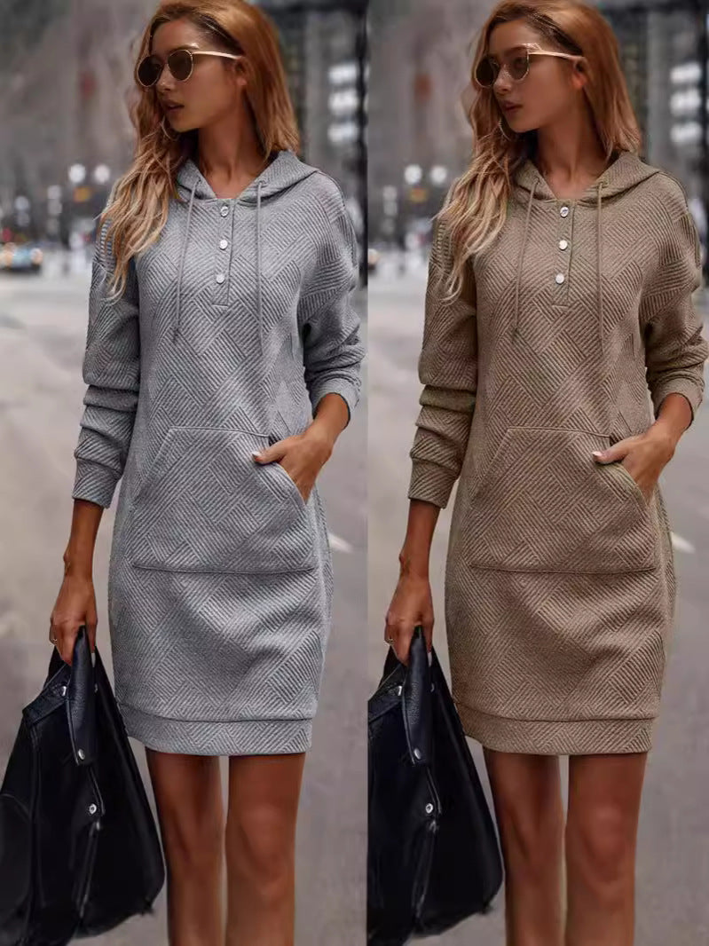 Damen Hoodie-Kleid mit praktischer Tasche und stilvollem Muster R&B