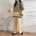 Damen Lässiges Strickensemble mit hohem Kragen und breiten Ärmeln