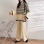 Damen Lässiges Strickensemble mit hohem Kragen und breiten Ärmeln