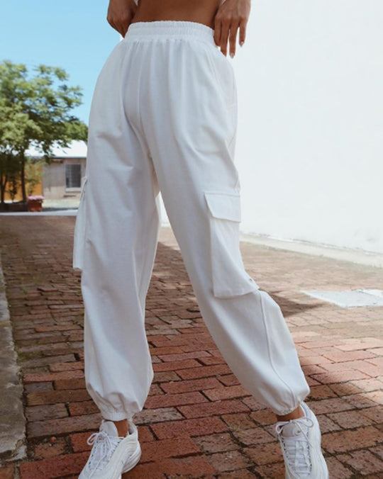 Damen modische Cargo-Hose mit elastischem Bund und praktischen Taschen R&B