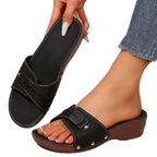 Damen nan Schlupf-Pantolette mit gepolstertem Komfortfußbett, dekorativer Schnalle und leichter Keilsohle R&B