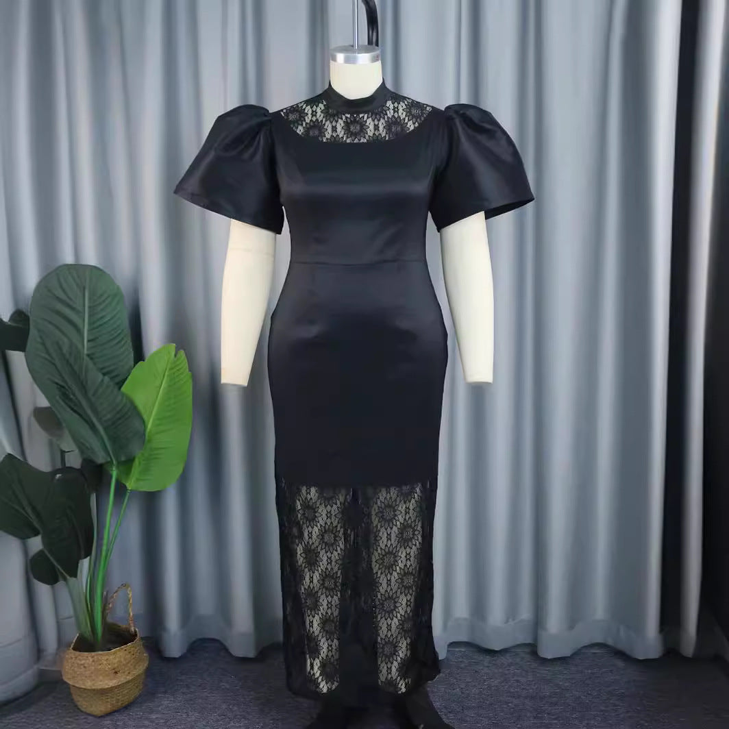 Damen Elegantes Spitze-und-Satin Abendkleid R&B