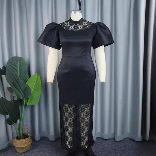 Damen Elegantes Spitze-und-Satin Abendkleid R&B