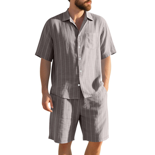 Herren Kurzarm-Pyjama-Set mit dezentem Streifenmuster und praktischer Brusttasche R&B