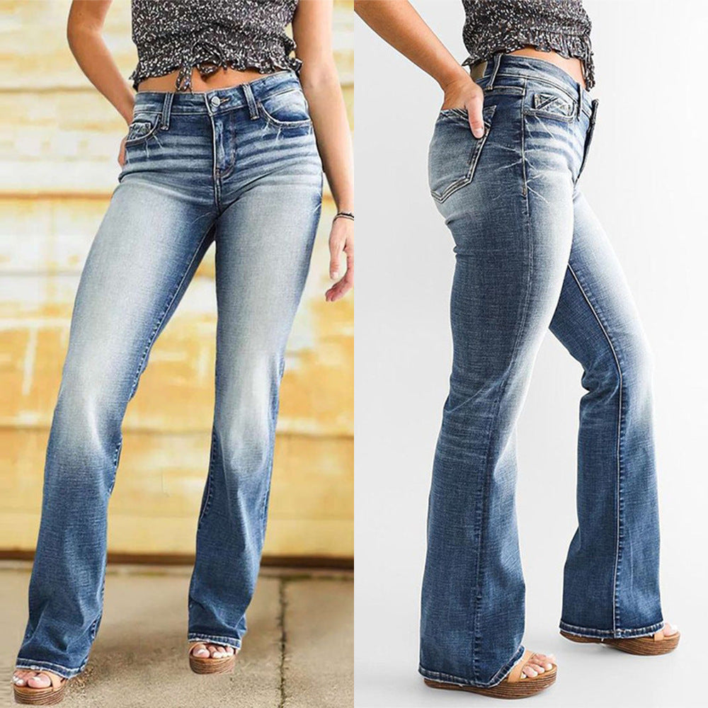 Damen Bootcut Jeans im lässigen Vintage-Stil mit hohem Bund und moderner Waschung R&B