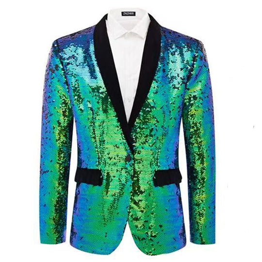 Herren Smokingblazer mit glänzenden Pailletten und eleganter Satinkragen R&B