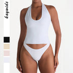 Damen Sportlicher Badeanzug im Crop-Top-Stil mit tiefem V-Ausschnitt R&B