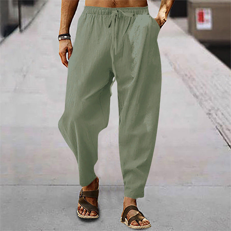 Herren luftige Leinenhose mit seitlichem Kordelzug und entspanntem Schnitt R&B