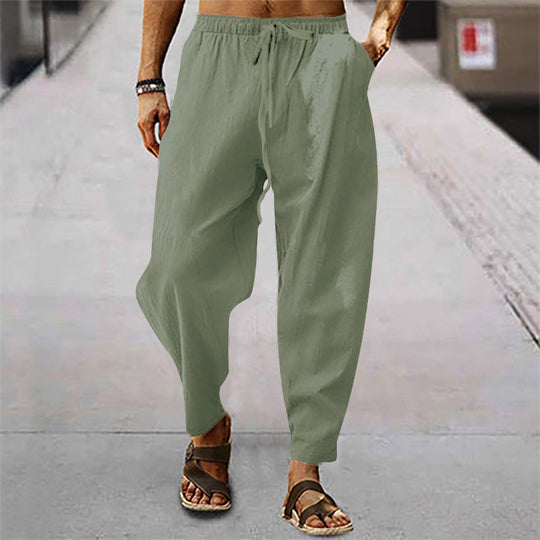 Herren nan lockere Sommer-Slouch-Hose aus Leinenmix mit elastischem Bund und konischem Knöchelabschluss R&B