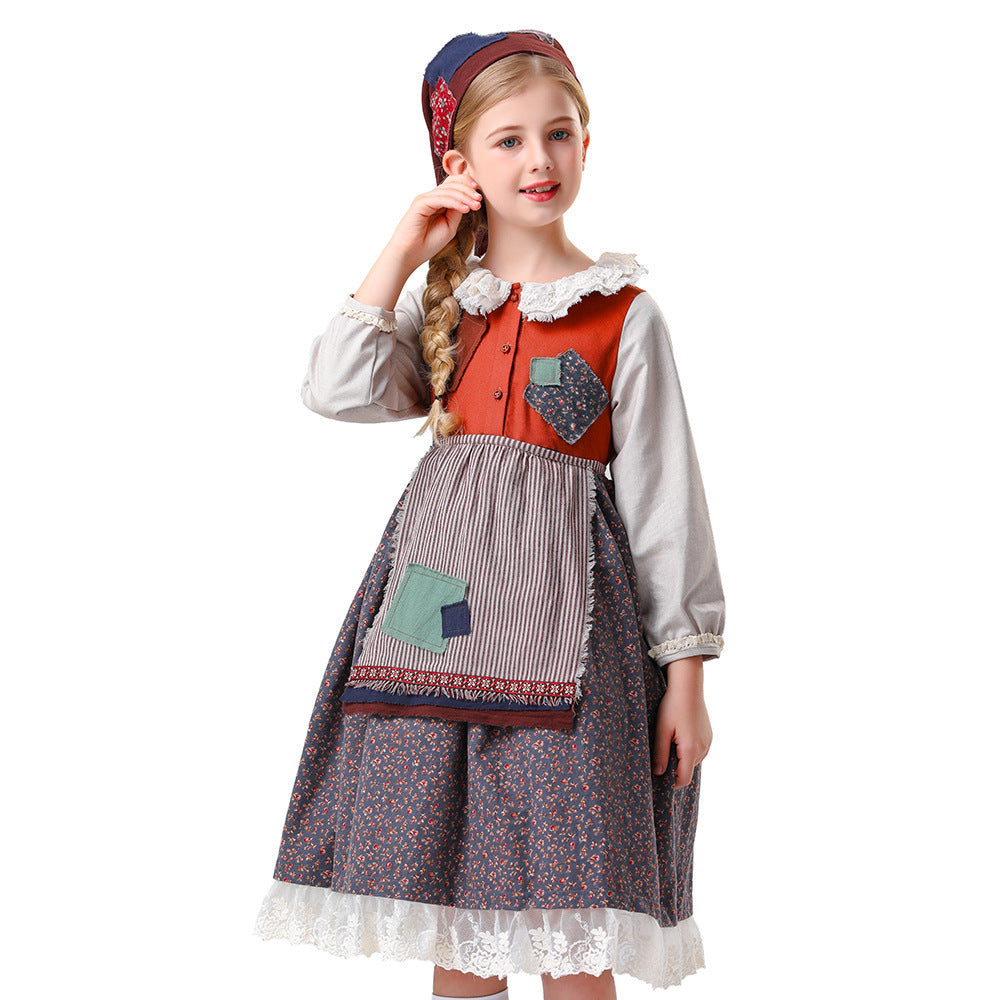 Damen nan vintageinspiriertes Rüschenkleid mit abnehmbarer Schürze und Spitzenbesatz R&B