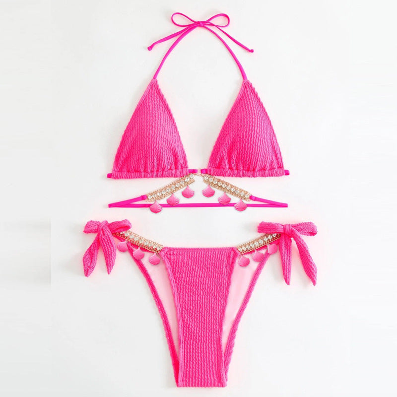 Damen Triangel-Bikini mit modischem Quastenschmuck