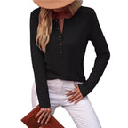 Damen Bequemes Langarmshirt mit Knopfdetail R&B