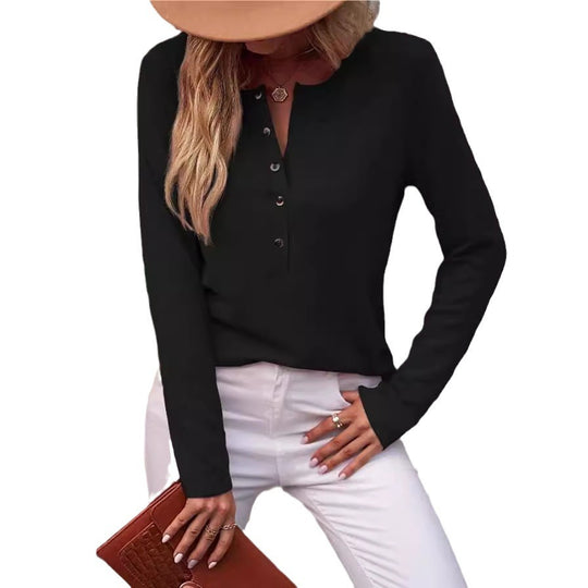 Damen Bequemes Langarmshirt mit Knopfdetail R&B