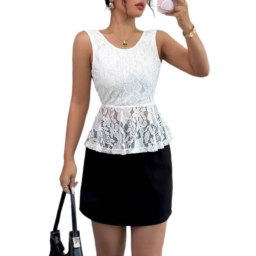 Damen Spitzenpeplum-Oberteil R&B