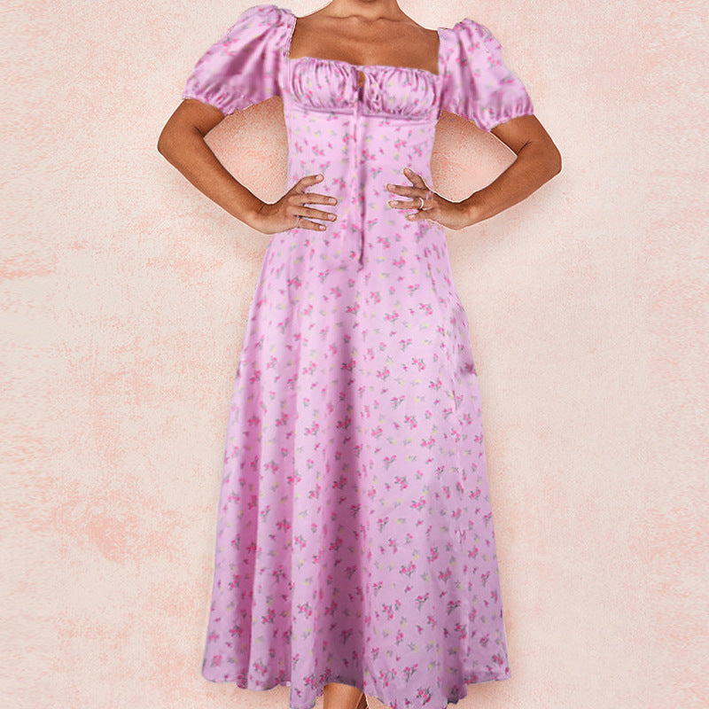 Damen Maxi-Kleid mit Puffärmeln und floralem Design R&B