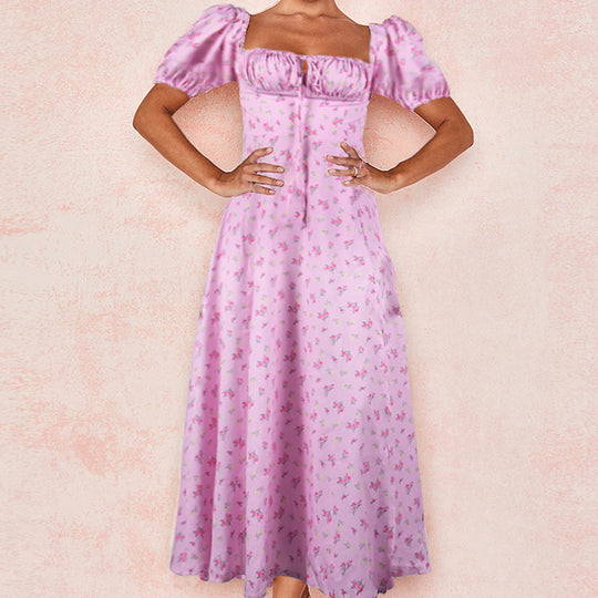 Damen Maxi-Kleid mit Puffärmeln und floralem Design R&B