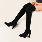 Damen Overknee-Stiefel aus hochwertigem Wildleder mit seitlichem Reißverschluss und eleganter Schnürung R&B