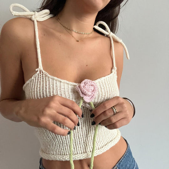 Damen gehäkeltes Crop-Top mit floralen Akzenten R&B