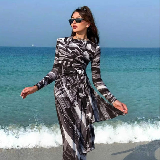 Damen Maxi-Strandkleid mit raffiniertem Wickeldesign R&B