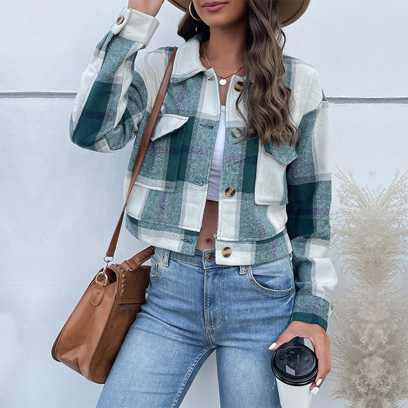 Damen Karierte Denimjacke mit Knöpfen und Brusttaschen R&B