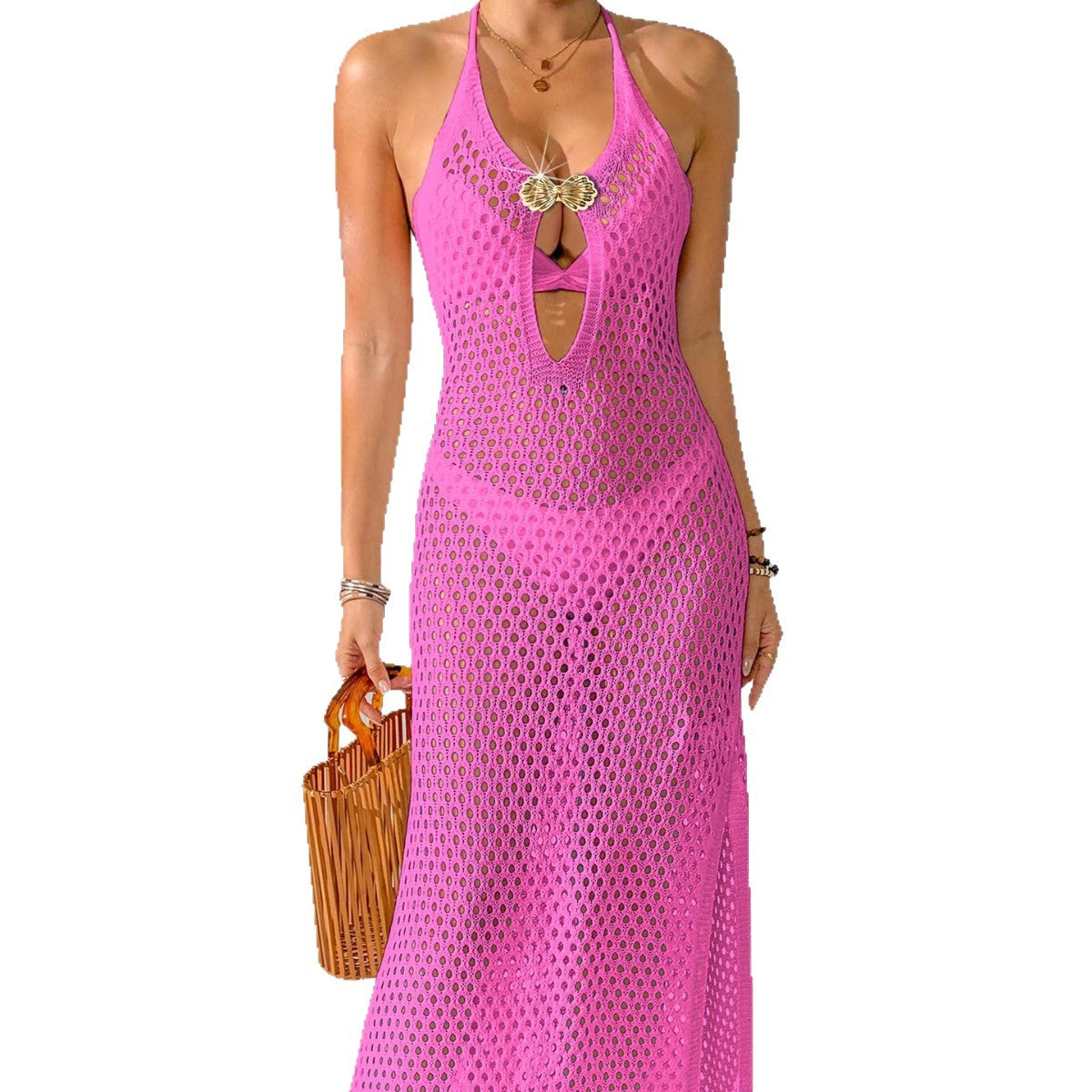 Damen eleganter Cropped-Strandüberwurf aus Netzmaterial R&B