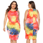 Damen figurbetontes Sommerkleid mit buntem Batik-Muster R&B