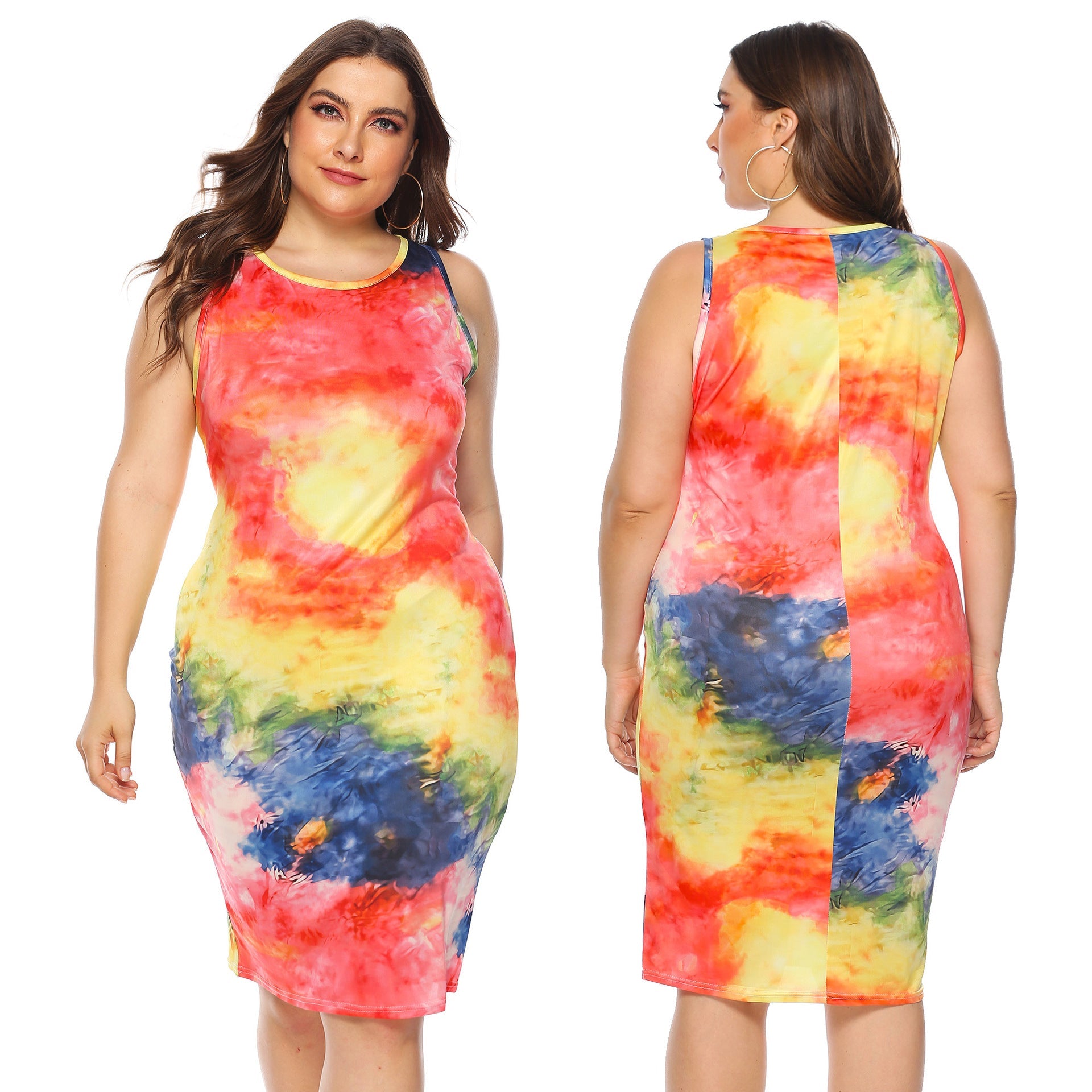 Damen figurbetontes Sommerkleid mit buntem Batik-Muster R&B