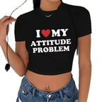 Damen Crop-T-Shirt mit kreativem Schriftzug und figurbetontem Design R&B