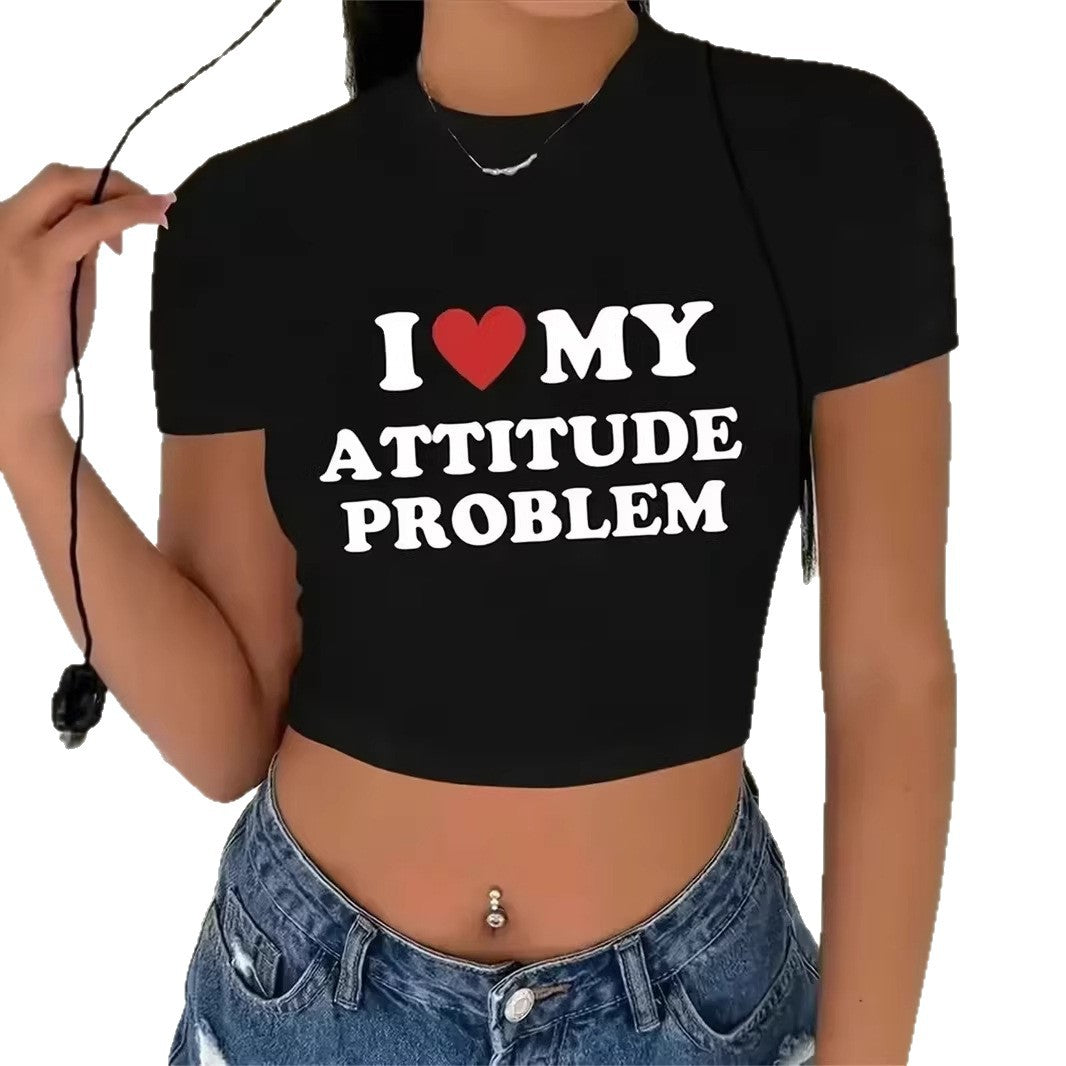 Damen Crop-T-Shirt mit kreativem Schriftzug und figurbetontem Design R&B