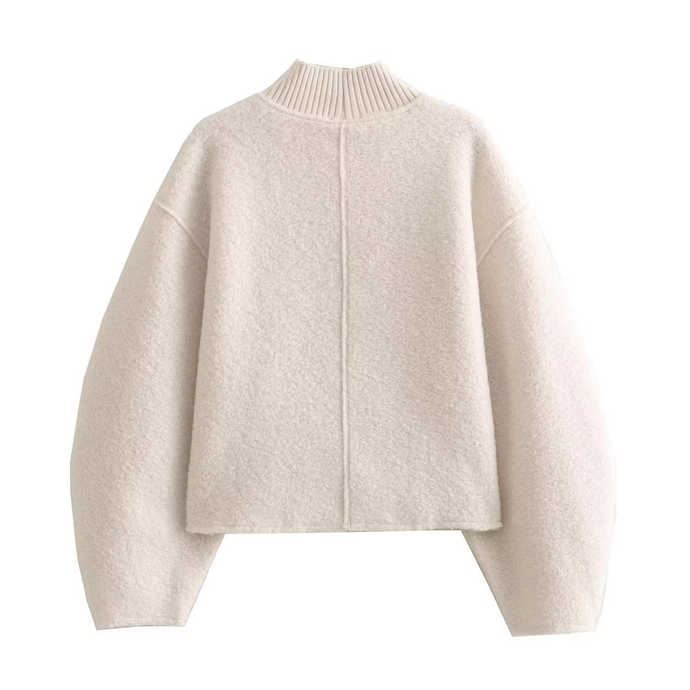 Damen Grobstrickpullover mit hohem Kragen R&B