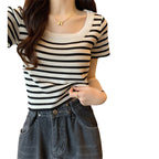 Damen cropped Streifenoberteil mit modernem Knoten-Design und elastischem Saum