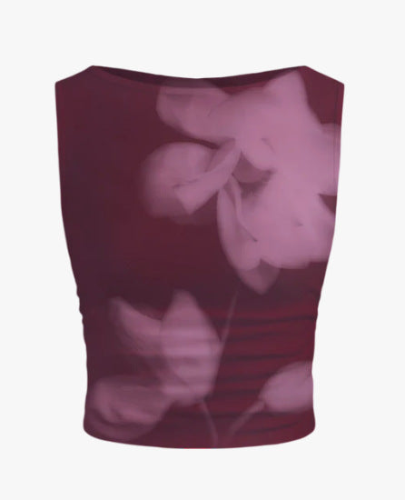 Damen ärmelloses Crop-Top mit floralem Motiv und figurbetontem Schnitt R&B