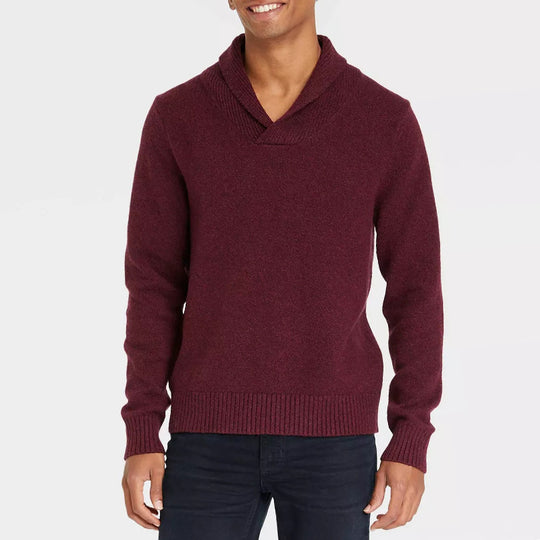 Herren Pullover mit Schalkragen und filigranem Rippdesign R&B