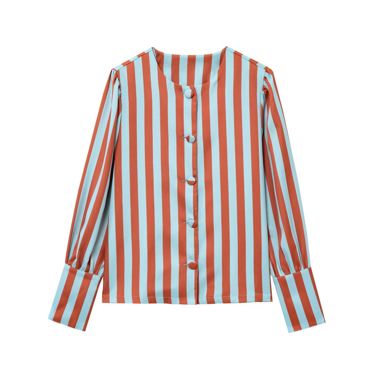 Damen Langarm-Bluse mit gestreiftem Design und elegantem Puffärmel R&B