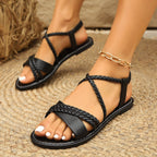 Damen geflochtene Sandalen mit rutschfester Sohle und anatomischem Fußbett R&B