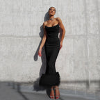 Damen Elegantes Midi-Kleid mit verführerischem Federbesatz R&B