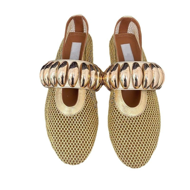 Damen Ballerinas mit glitzerndem Riemen und luftiger Netzoberfläche R&B