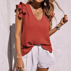 Damen Bluse mit Rüschendetails und V-Ausschnitt R&B