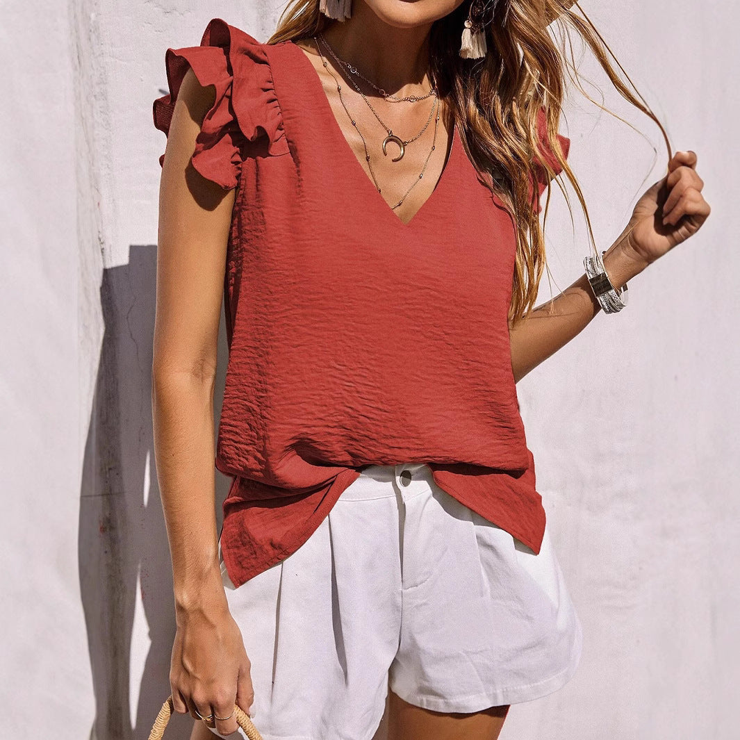 Damen Bluse mit Rüschendetails und V-Ausschnitt R&B