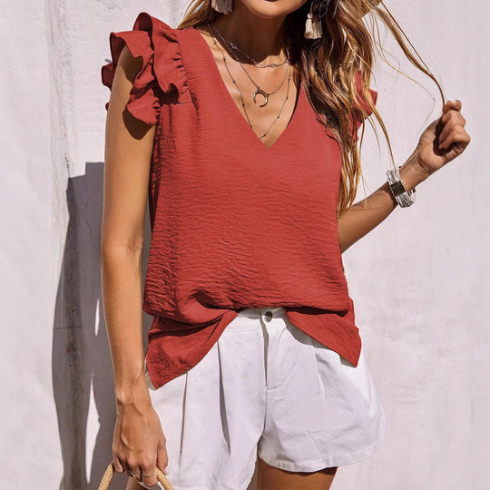 Damen Bluse mit Rüschendetails und V-Ausschnitt R&B