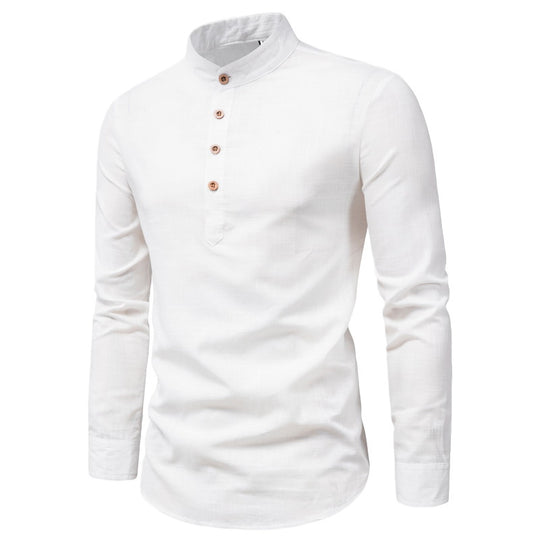 Herren Langarmhemd mit Henley-Ausschnitt und dekorativer Knopfleiste R&B
