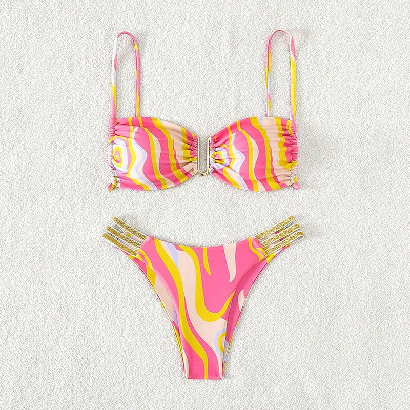 Damen Push-Up Bikini-Set mit verstellbaren Trägern und glänzenden Akzenten