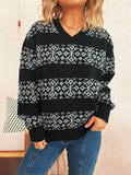 Damen Strickpullover im nordischen Muster mit tiefem V-Ausschnitt R&B