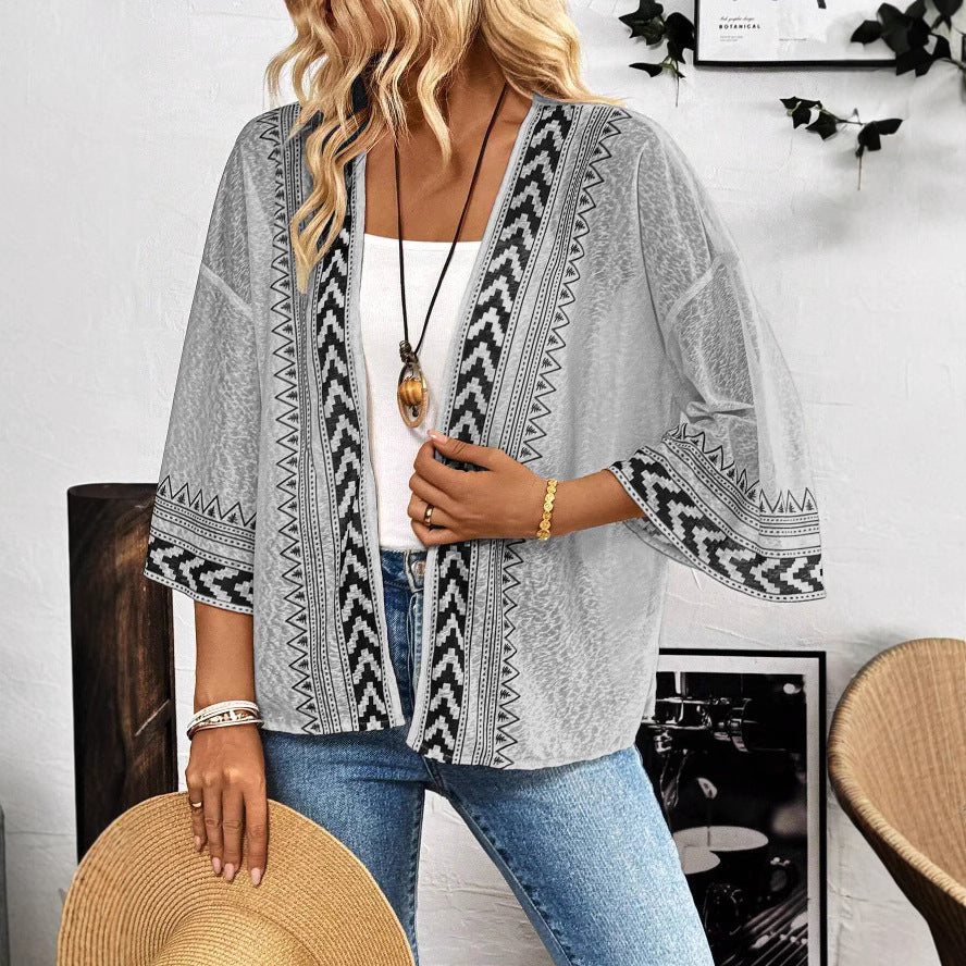 Damen Leichtes und luftiges Strickcardigan mit ethnischem Muster R&B