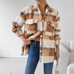 Damen Plüsch Overshirt mit Karomuster R&B
